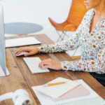 Woman working in her home office