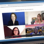 A laptop screen is open with 4 women on a zoom webinar.